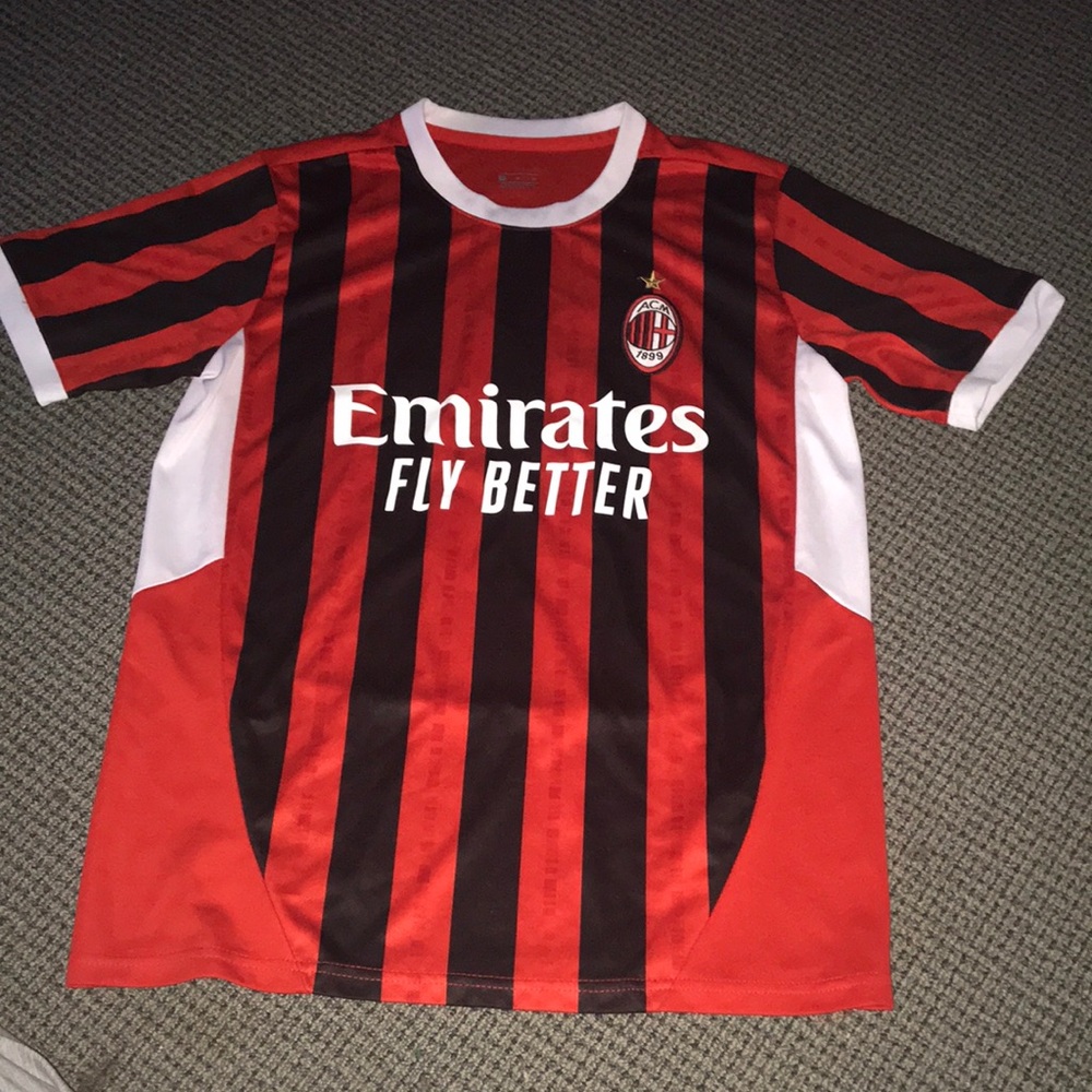 AC Milan Kids' Red & Black Striped Soccer Jersey - Emirates Fly Better